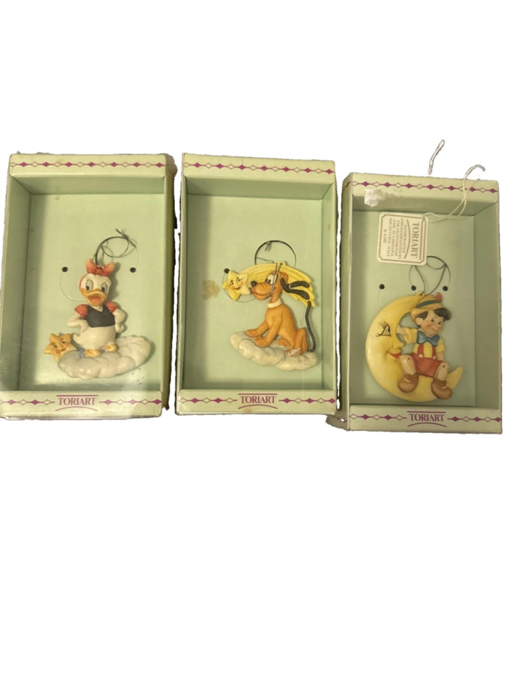 VTG NIB Toriart By Anri Italy Disney Ornaments Lot Of 3 Daisy, Pluto, Pinocchio